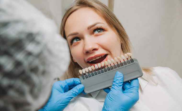 woman getting her teeth matched